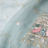 Bluish Grey Tissue Saree With Embroidery Detail