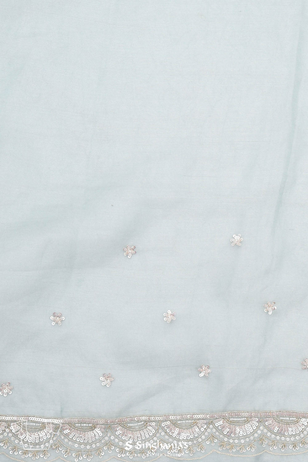 Bluish Grey Tissue Saree With Embroidery Detail