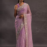 Purple Organza Embroidery Saree With Sequins And Pearl Work
