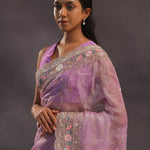 Purple Organza Embroidery Saree With Sequins And Pearl Work