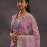 Purple Organza Embroidery Saree With Sequins And Pearl Work