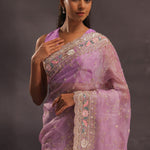 Purple Organza Embroidery Saree With Sequins And Pearl Work