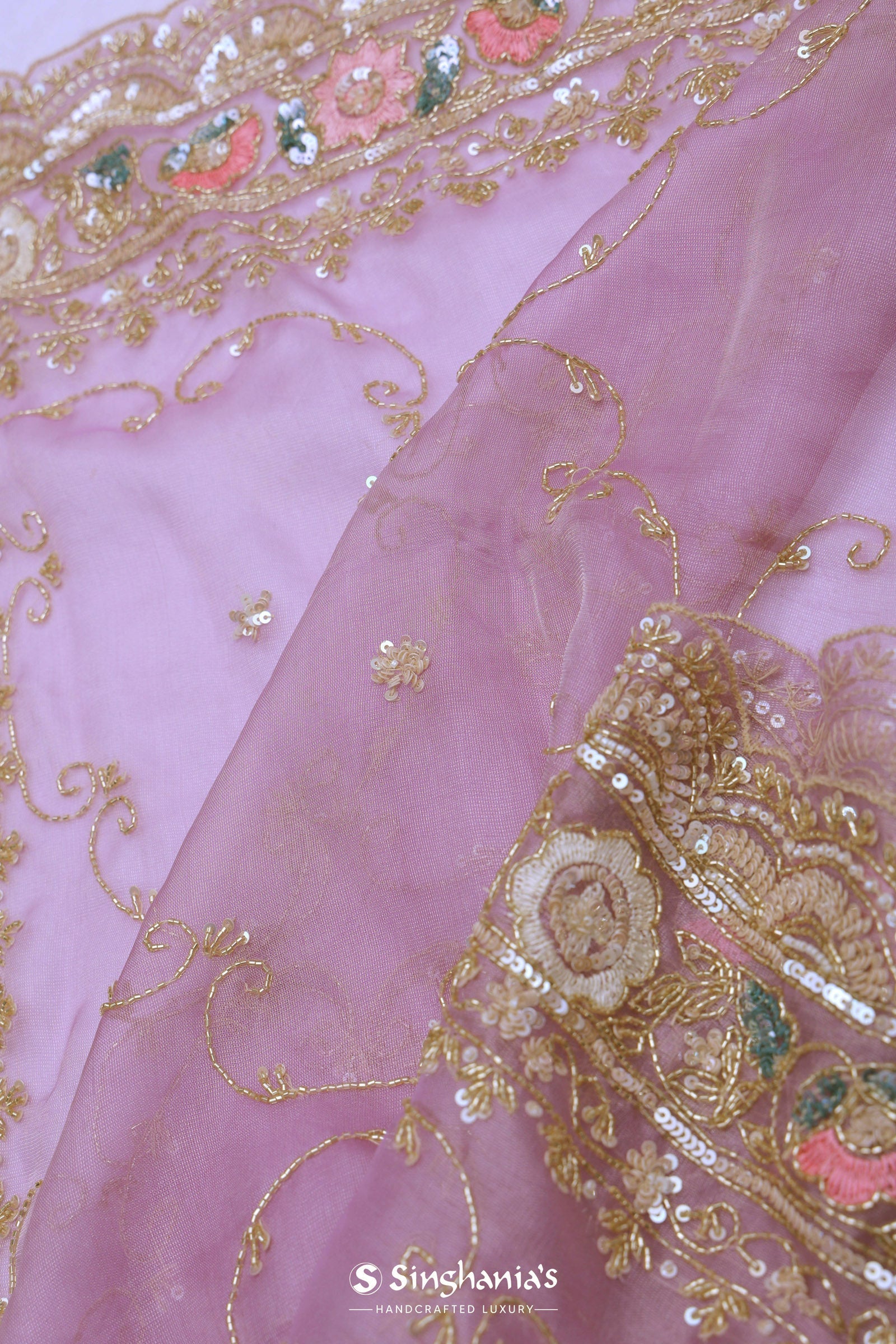 Purple Organza Embroidery Saree With Sequins And Pearl Work