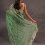 Basil Green Organza Embroidery Saree With Sequins And Pearls Work