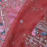 Blush Red Organza Embroidery Saree With Sequins And Pearls Work