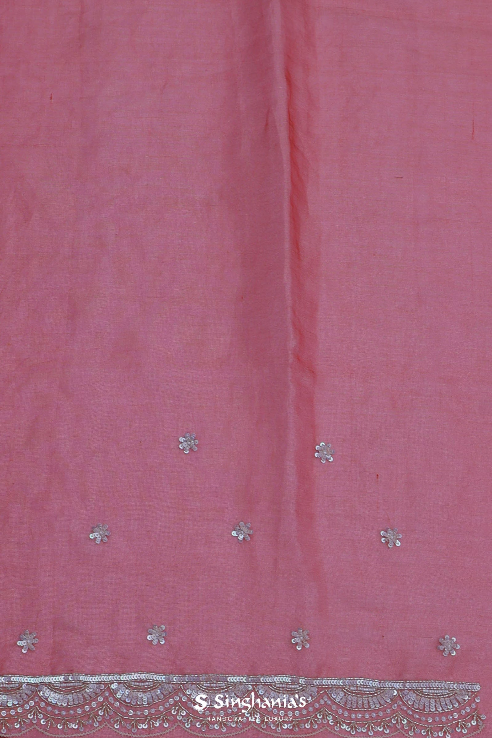 Blush Red Organza Embroidery Saree With Sequins And Pearls Work