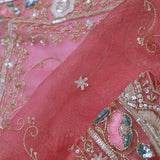 Brick Red Organza Embroidery Saree With Sequins And Pearls Work