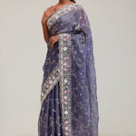 Independence Blue Crafted Jaali Tissue Saree