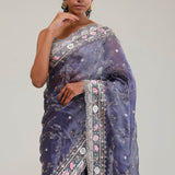 Independence Blue Crafted Jaali Tissue Saree