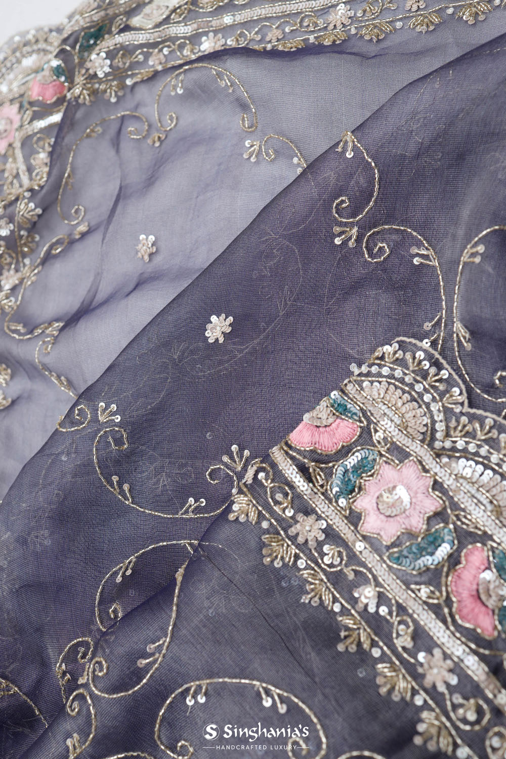 Independence Blue Crafted Jaali Tissue Saree