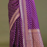Violet Banarasi Saree With Gold Zari Border