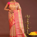 Coral Pink Kanjivaram Saree With Contrast Pink Border