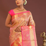 Coral Pink Kanjivaram Saree With Contrast Pink Border