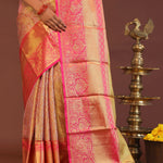 Coral Pink Kanjivaram Saree With Contrast Pink Border