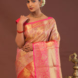 Coral Pink Kanjivaram Saree With Contrast Pink Border
