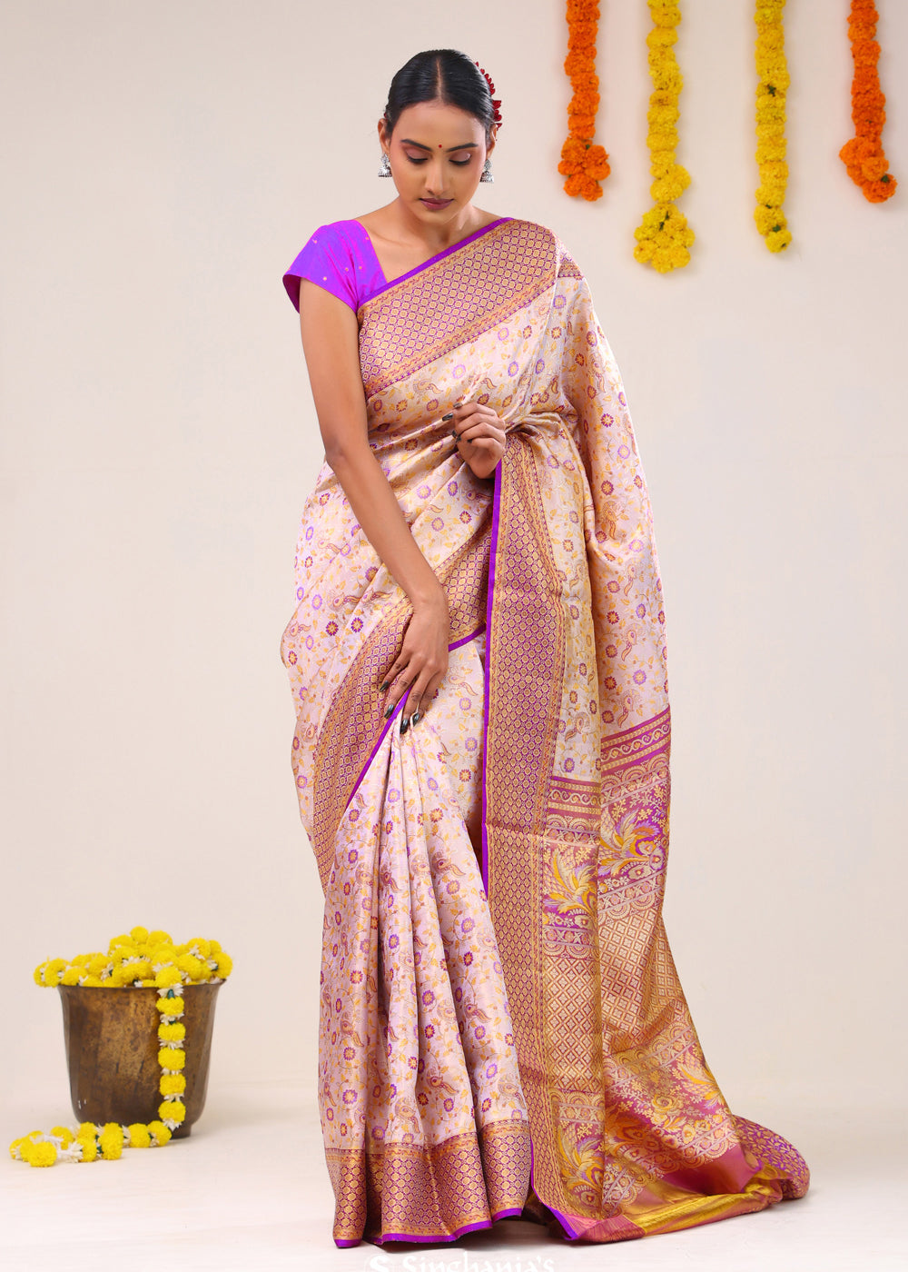 Pale Pink Jaal Kanjivaram Silk Saree