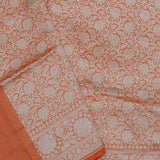 Fire Orange Banarasi Tissue Saree With Silver Zari Border