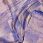 Blue Banarasi Silk Saree With Geometrical Check Boxes