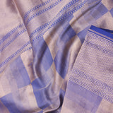 Blue Banarasi Silk Saree With Geometrical Check Boxes