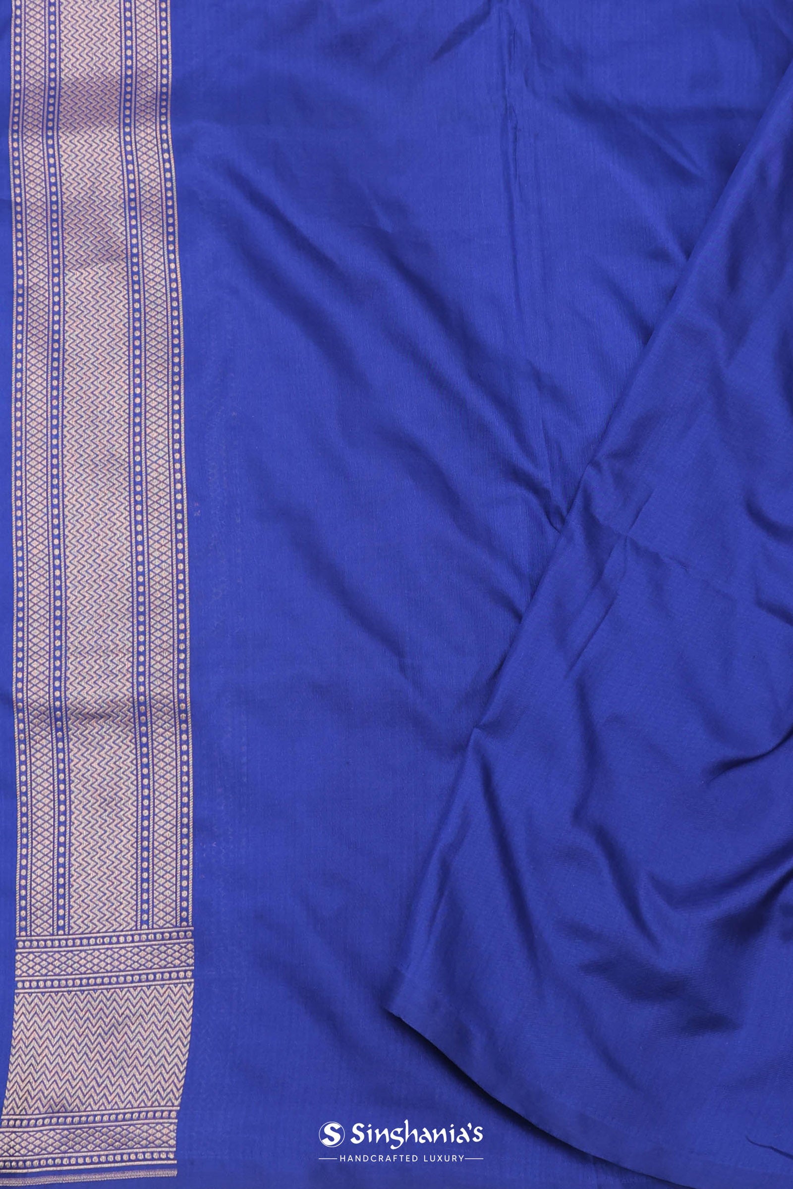 Blue Banarasi Silk Saree With Geometrical Check Boxes