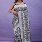 Black Banarasi Silk Saree With Floral Design