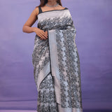 Black Banarasi Silk Saree With Floral Design