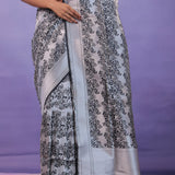 Black Banarasi Silk Saree With Floral Design