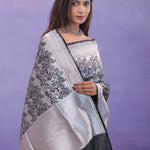 Black Banarasi Silk Saree With Floral Design