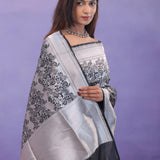Black Banarasi Silk Saree With Floral Design