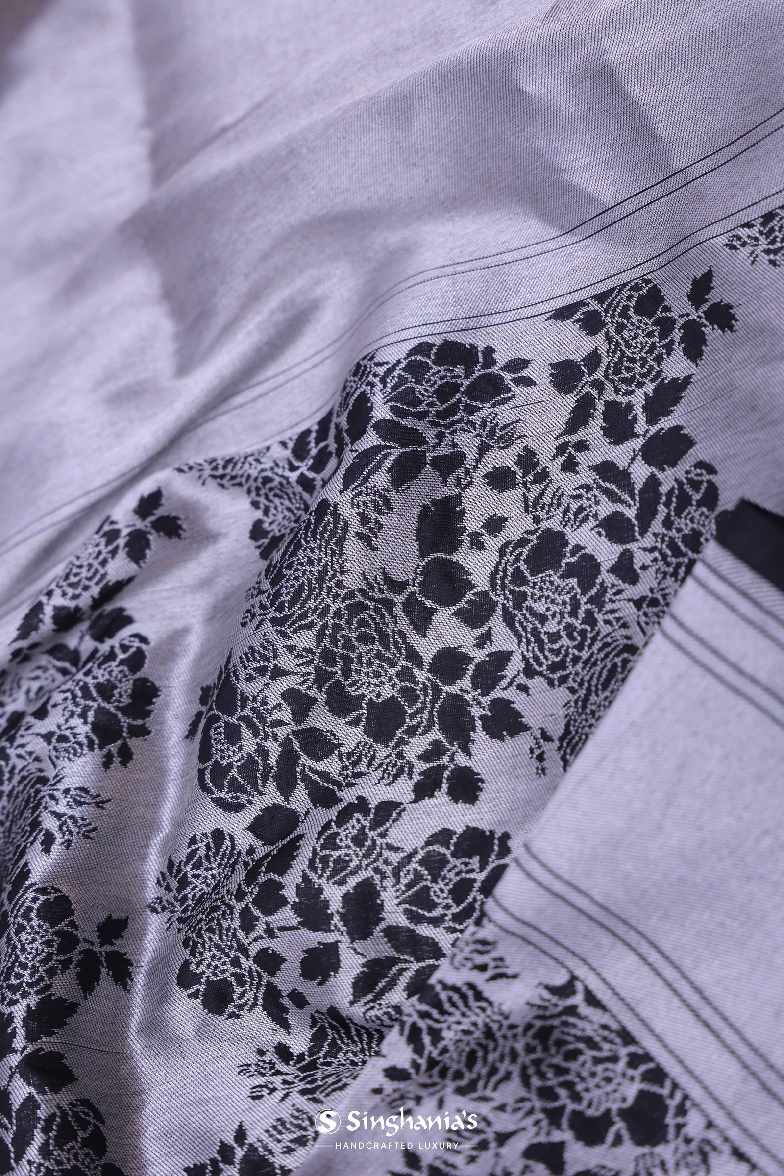 Black Banarasi Silk Saree With Floral Design