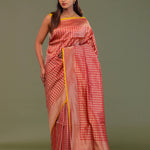 Red Banarasi Saree With Contrast Edge And Abstract Design