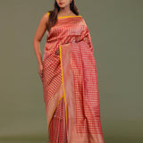 Red Banarasi Saree With Contrast Edge And Abstract Design