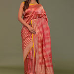 Red Banarasi Saree With Contrast Edge And Abstract Design