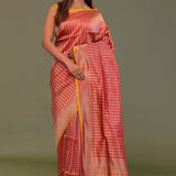 Red Banarasi Saree With Contrast Edge And Abstract Design