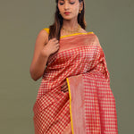 Red Banarasi Saree With Contrast Edge And Abstract Design
