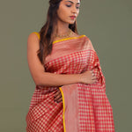 Red Banarasi Saree With Contrast Edge And Abstract Design