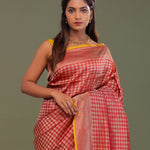 Red Banarasi Saree With Contrast Edge And Abstract Design