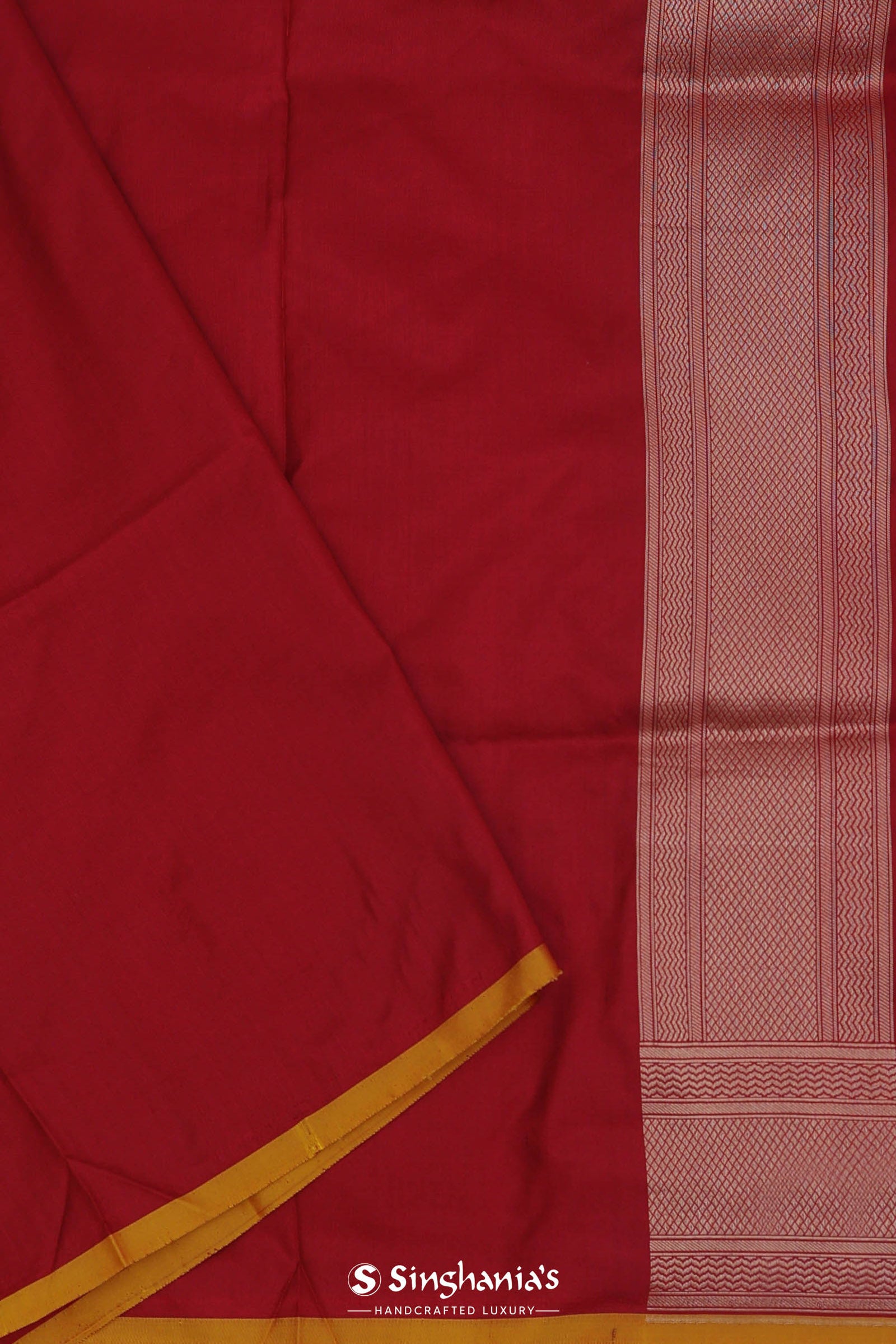 Red Banarasi Saree With Contrast Edge And Abstract Design