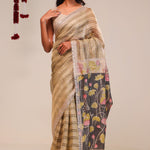 Khaki Green Handcrafted Designer Tissue Saree