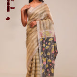 Khaki Green Handcrafted Designer Tissue Saree