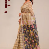 Khaki Green Handcrafted Designer Tissue Saree