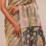 Khaki Green Handcrafted Designer Tissue Saree