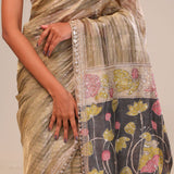 Khaki Green Handcrafted Designer Tissue Saree