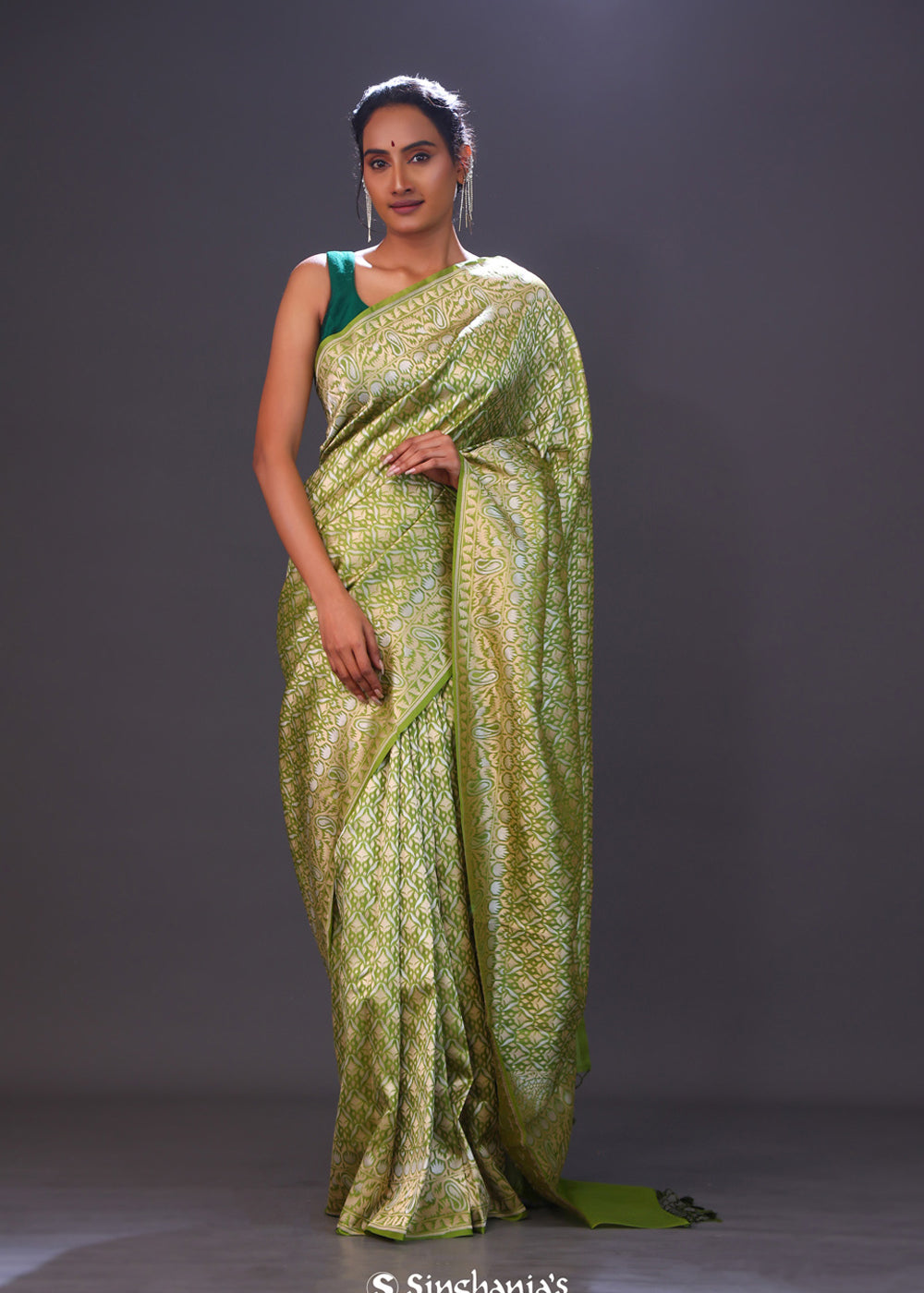 Apple Green Jaal Banarasi Silk Saree