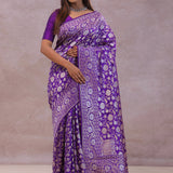 Violet Banarasi Silk Saree With Floral Design