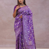 Violet Banarasi Silk Saree With Floral Design