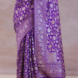 Violet Banarasi Silk Saree With Floral Design