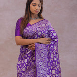 Violet Banarasi Silk Saree With Floral Design