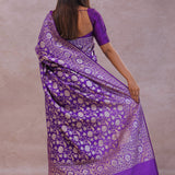 Violet Banarasi Silk Saree With Floral Design