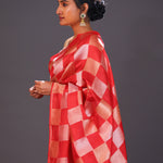 Persian Red Checks Banarasi Silk Saree